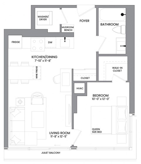 a floor plan of a house with a bedroom and a living room